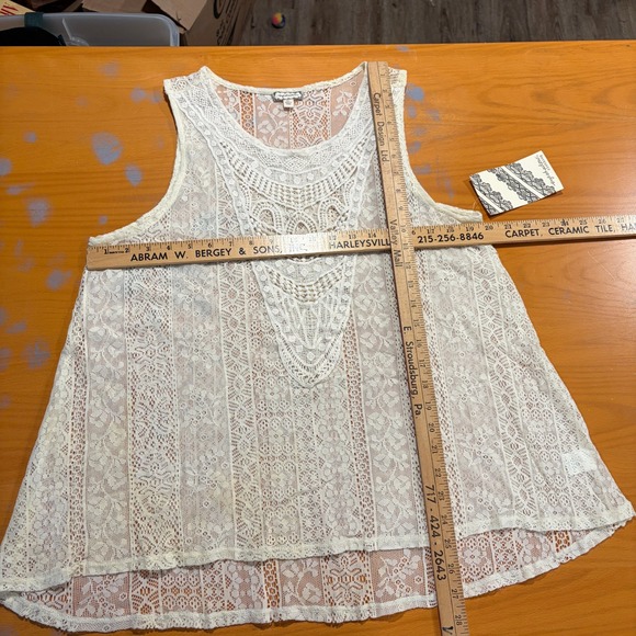 Eyeshadow NEW Womens XL Cream Floral Lace Tank Top Crochet Bib Layer Cottage - Picture 6 of 9